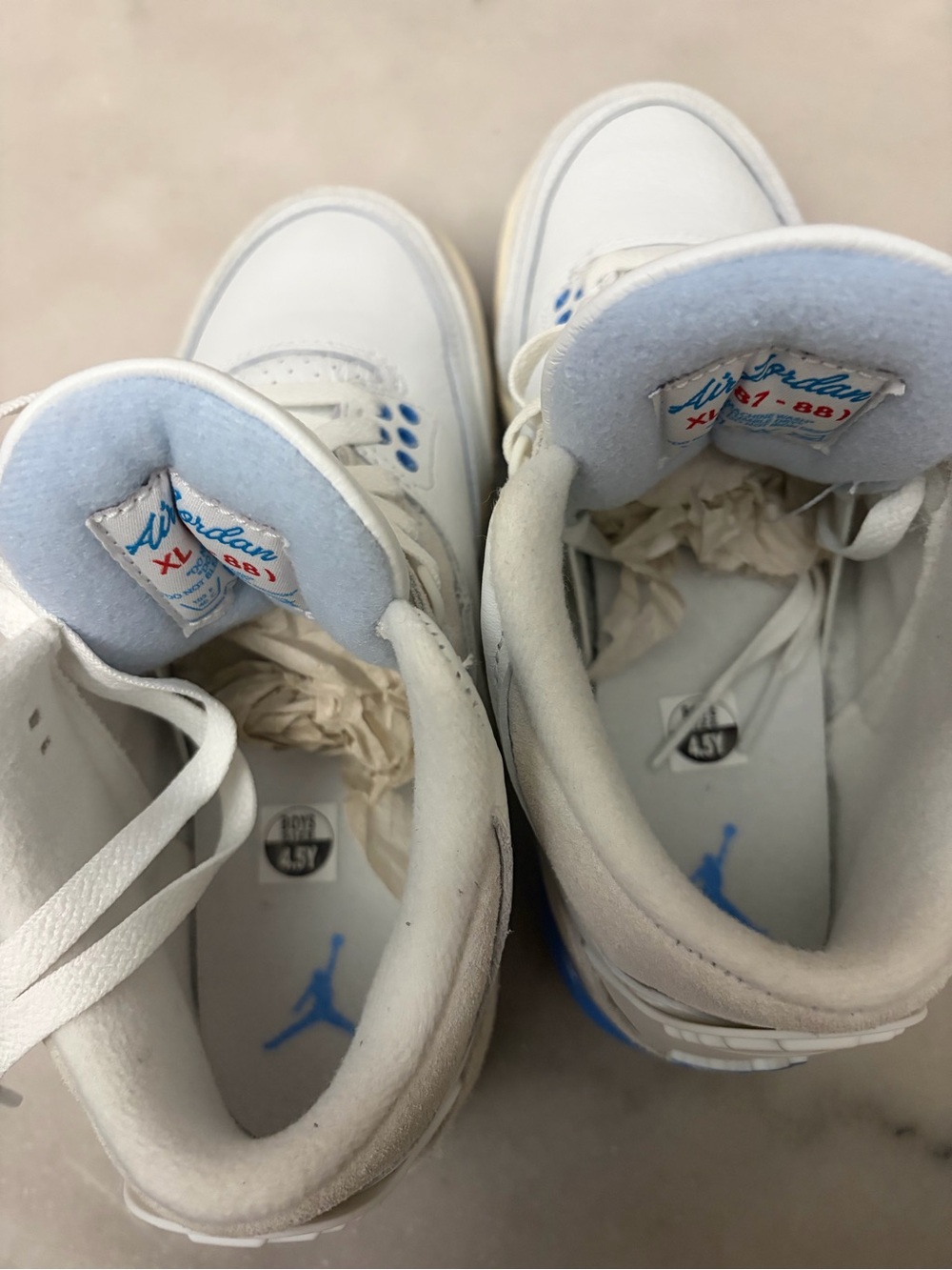 Nike White/Sky Blue Air Jordan 3 Leather Sneakers - Picture 3 of 7